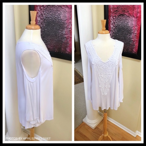 WHITE COLD SHOULDERS KNIT TUNIC SUMMER TOP A3C - Picture 6 of 8